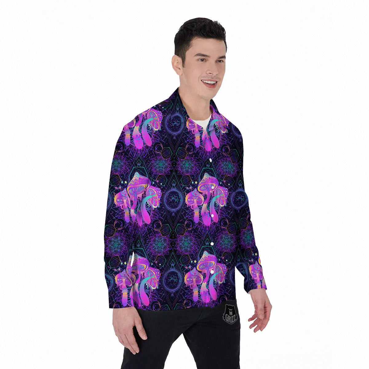 Mushroom Psychedelic Print Pattern Men's Long Sleeve Shirts-grizzshop