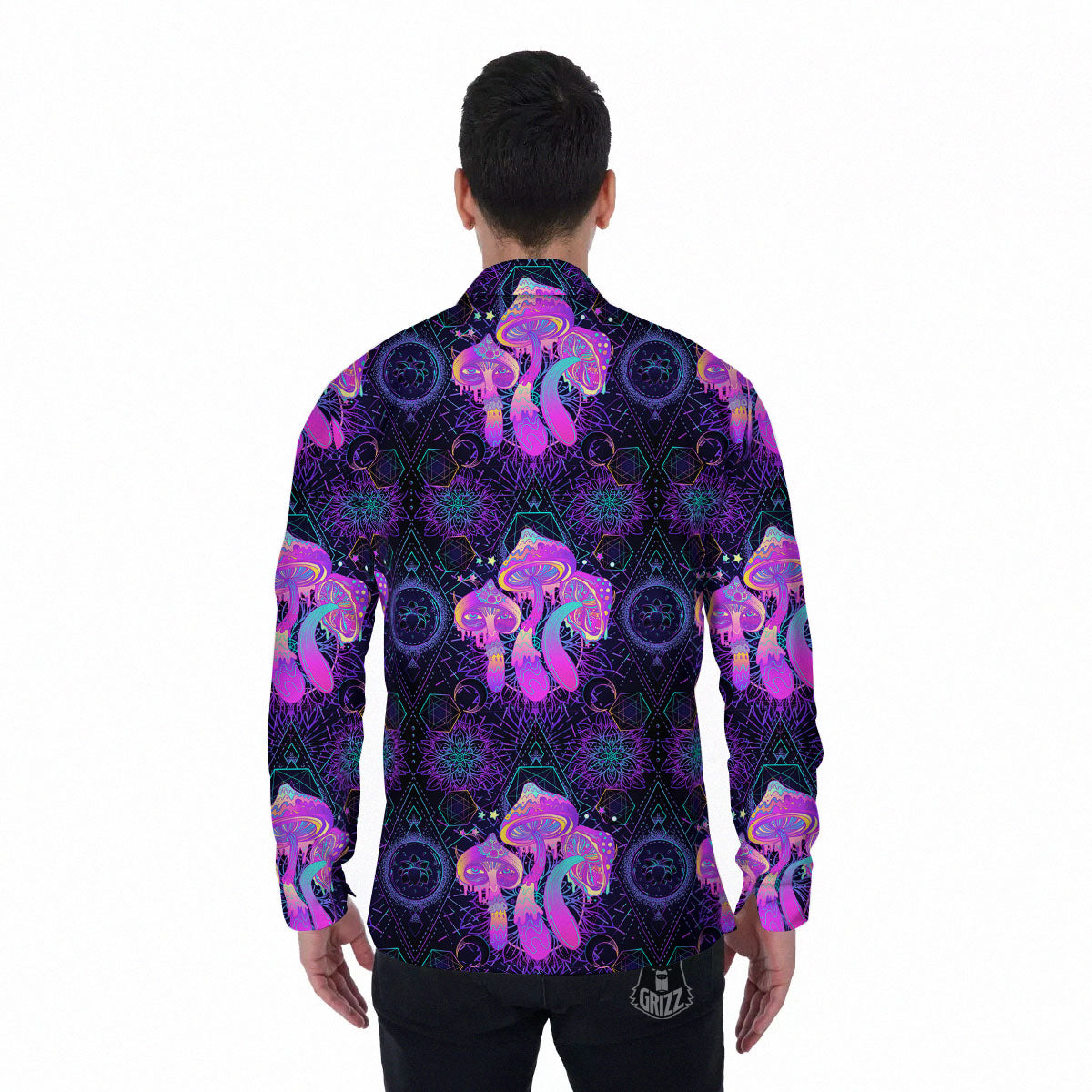 Mushroom Psychedelic Print Pattern Men's Long Sleeve Shirts-grizzshop