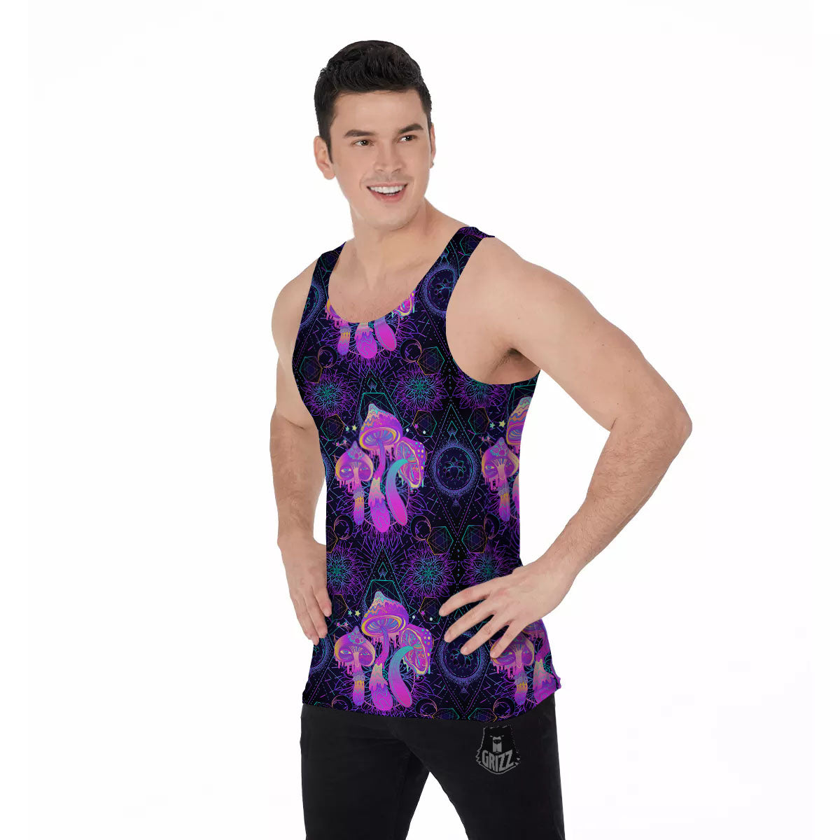 Mushroom Psychedelic Print Pattern Men's Tank Top-grizzshop