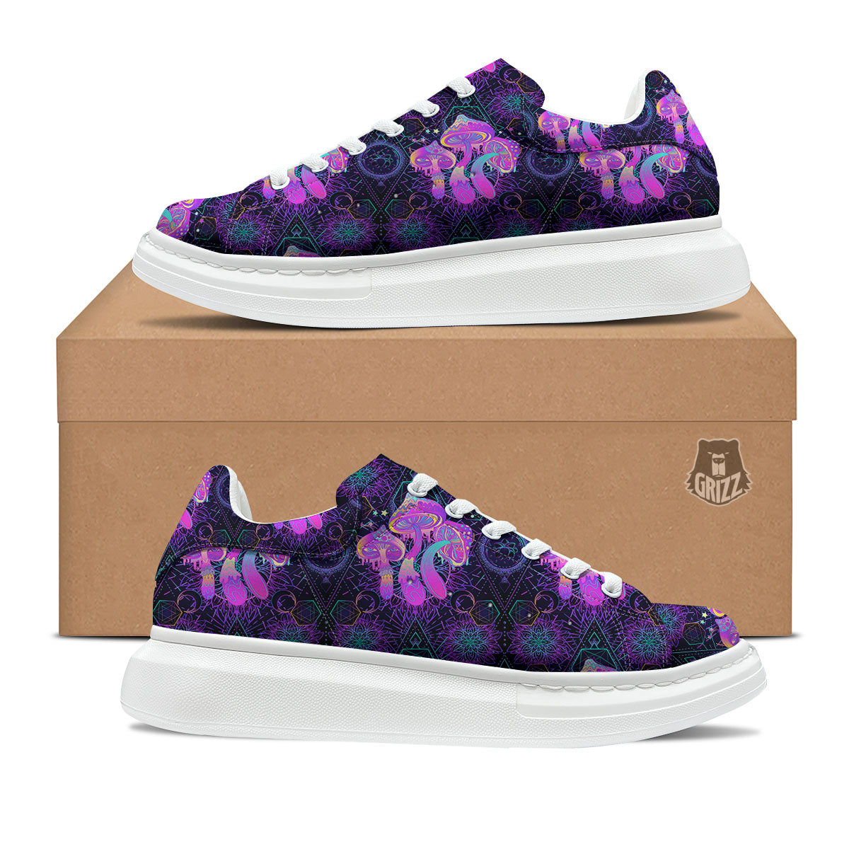 Mushroom Psychedelic Print Pattern Platform Shoes-grizzshop