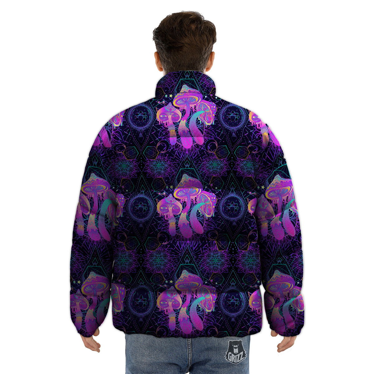 Mushroom Psychedelic Print Pattern Puffer Jacket-grizzshop