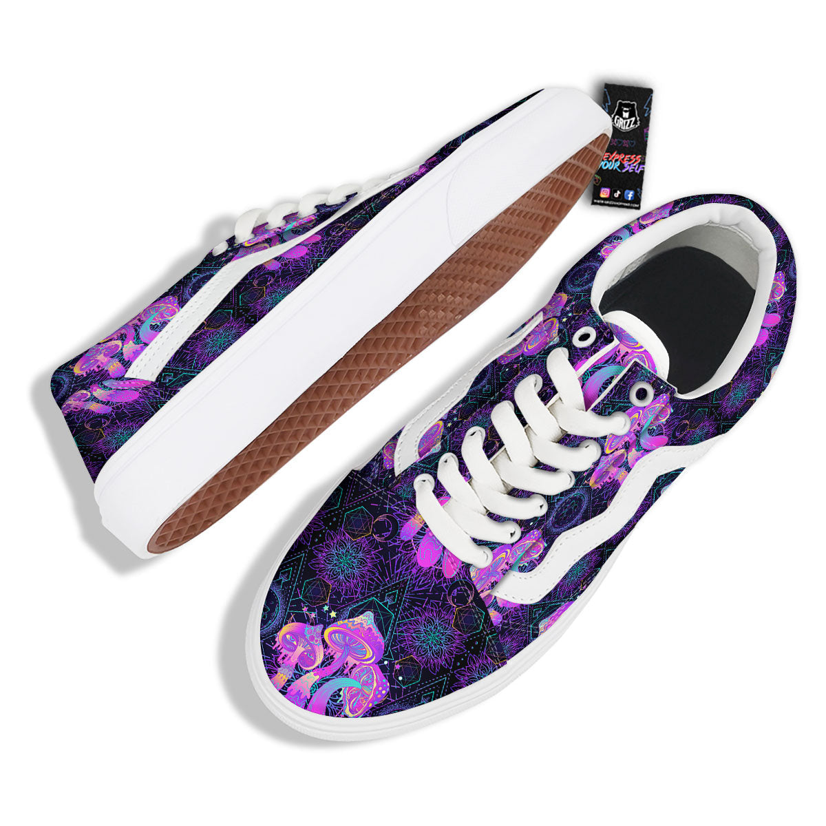 Mushroom Psychedelic Print Pattern Skate Shoes-grizzshop