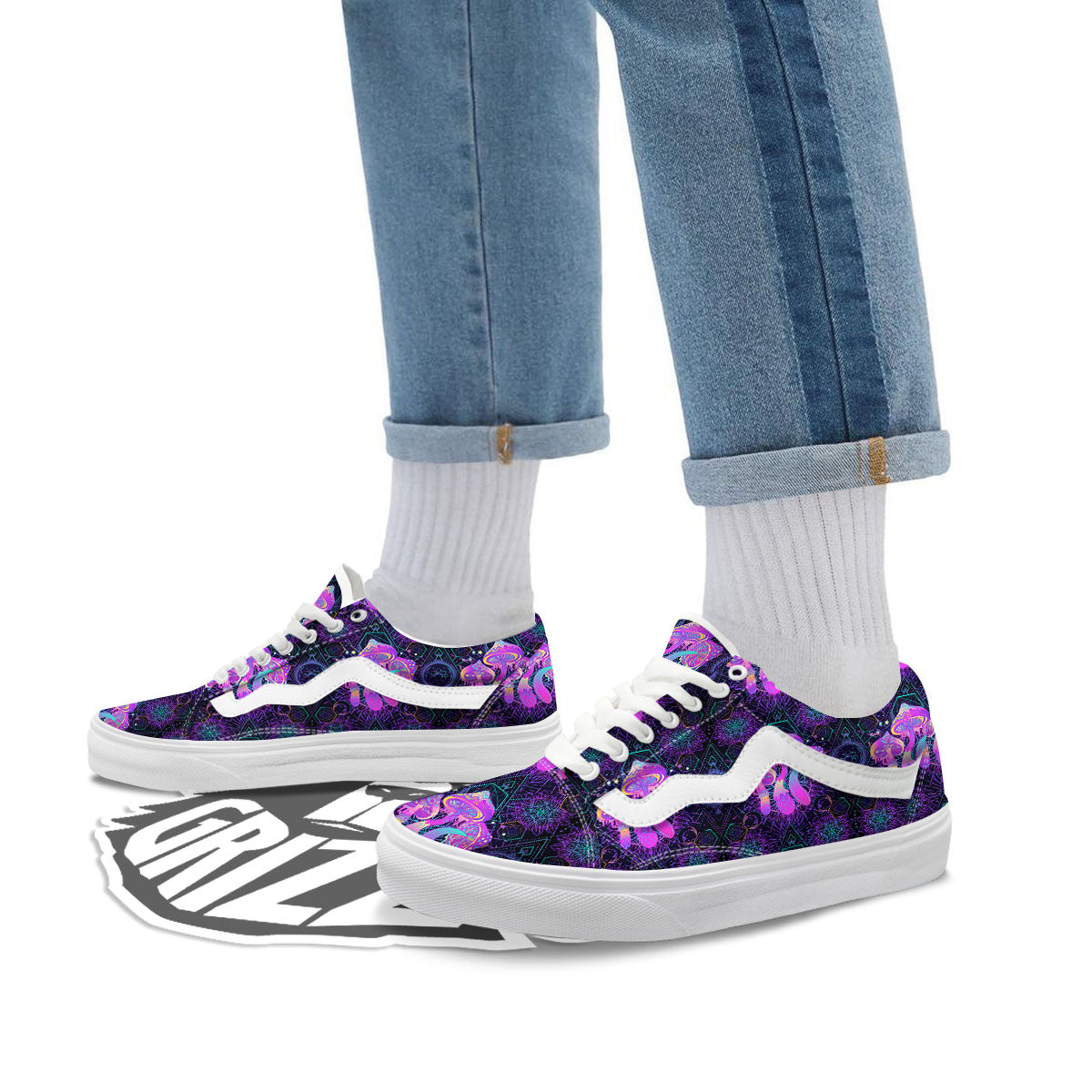 Mushroom Psychedelic Print Pattern Skate Shoes-grizzshop