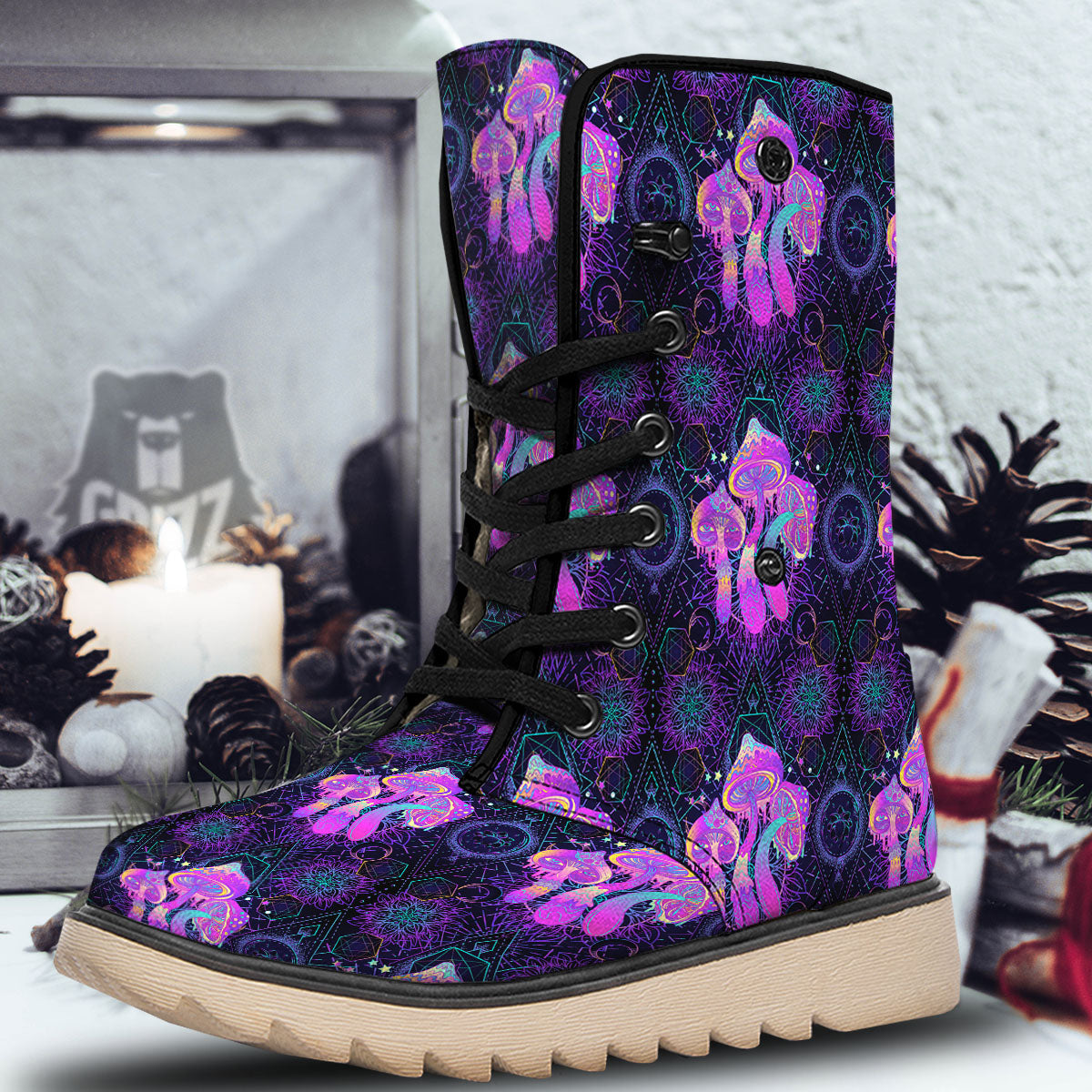 Mushroom Psychedelic Print Pattern Snow Boots-grizzshop