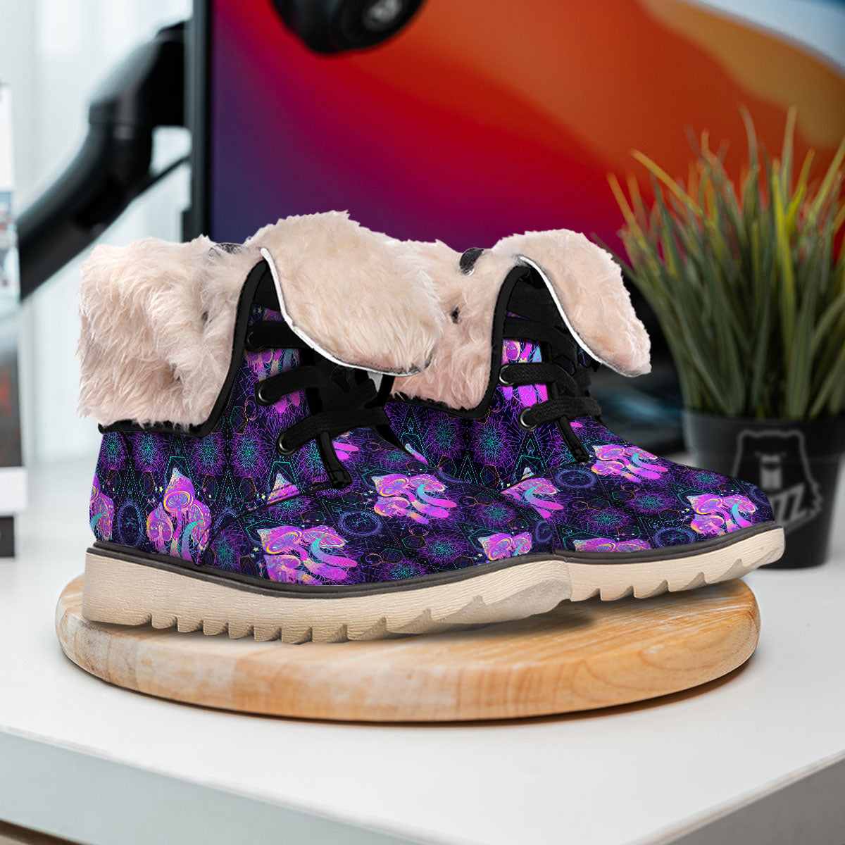 Mushroom Psychedelic Print Pattern Snow Boots-grizzshop