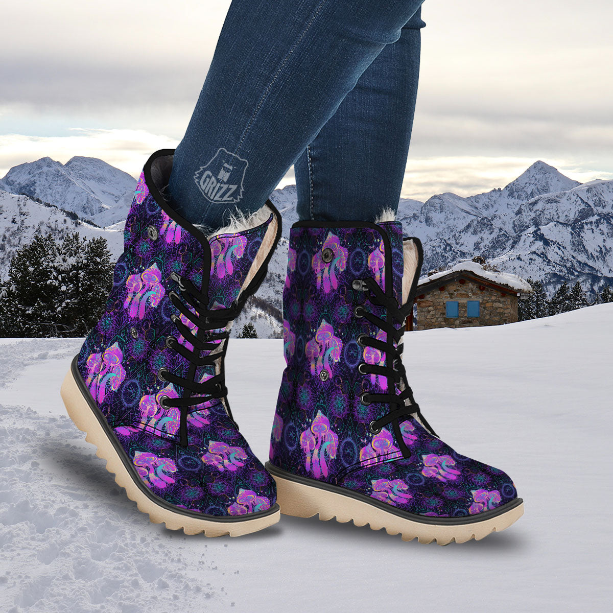 Mushroom Psychedelic Print Pattern Snow Boots-grizzshop