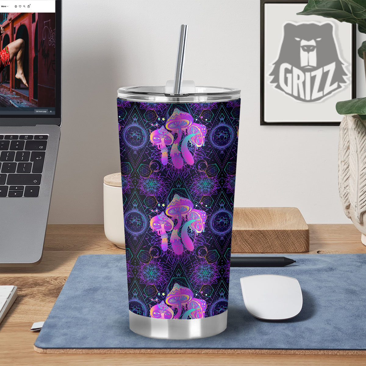 Mushroom Psychedelic Print Pattern Tumbler-grizzshop