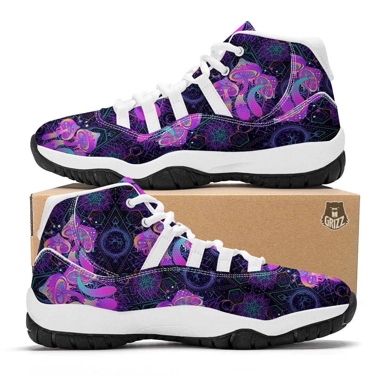Mushroom Psychedelic Print Pattern White Bball Shoes-grizzshop