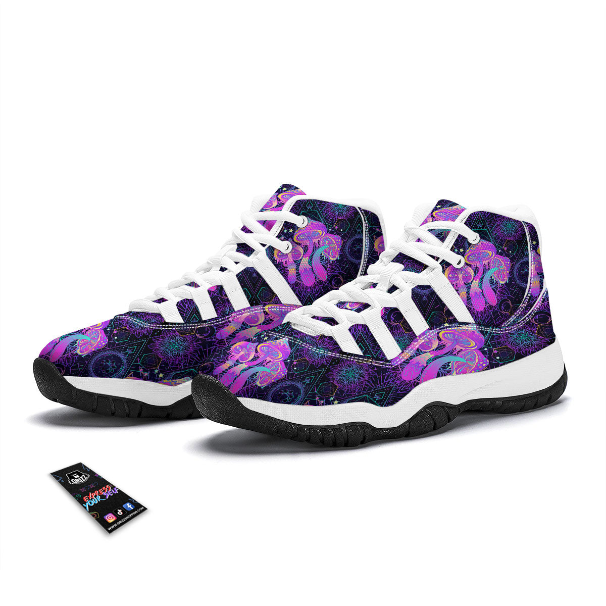 Mushroom Psychedelic Print Pattern White Bball Shoes-grizzshop