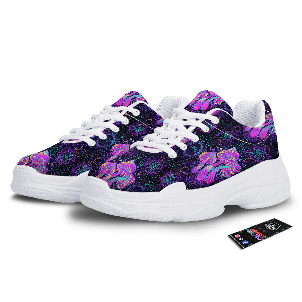 Mushroom Psychedelic Print Pattern White Chunky Shoes-grizzshop