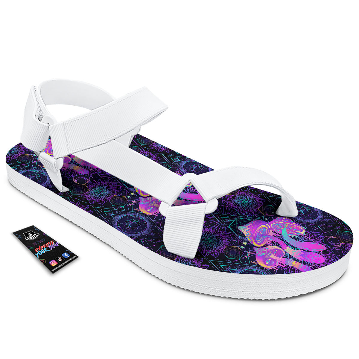Mushroom Psychedelic Print Pattern White Open Toe Sandals-grizzshop