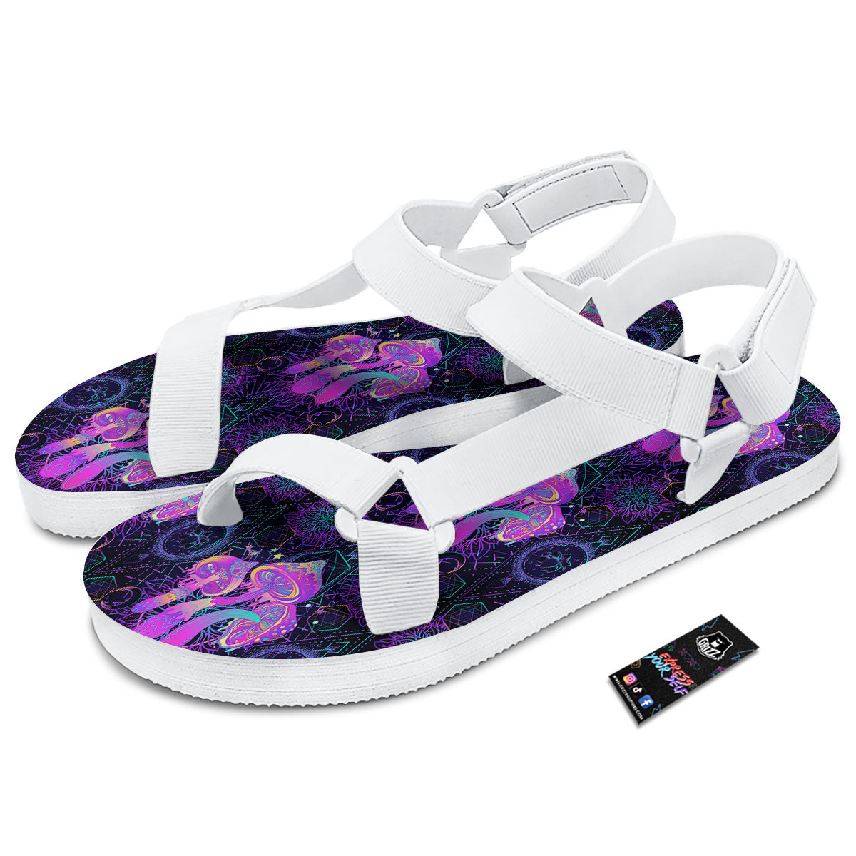 Mushroom Psychedelic Print Pattern White Open Toe Sandals-grizzshop