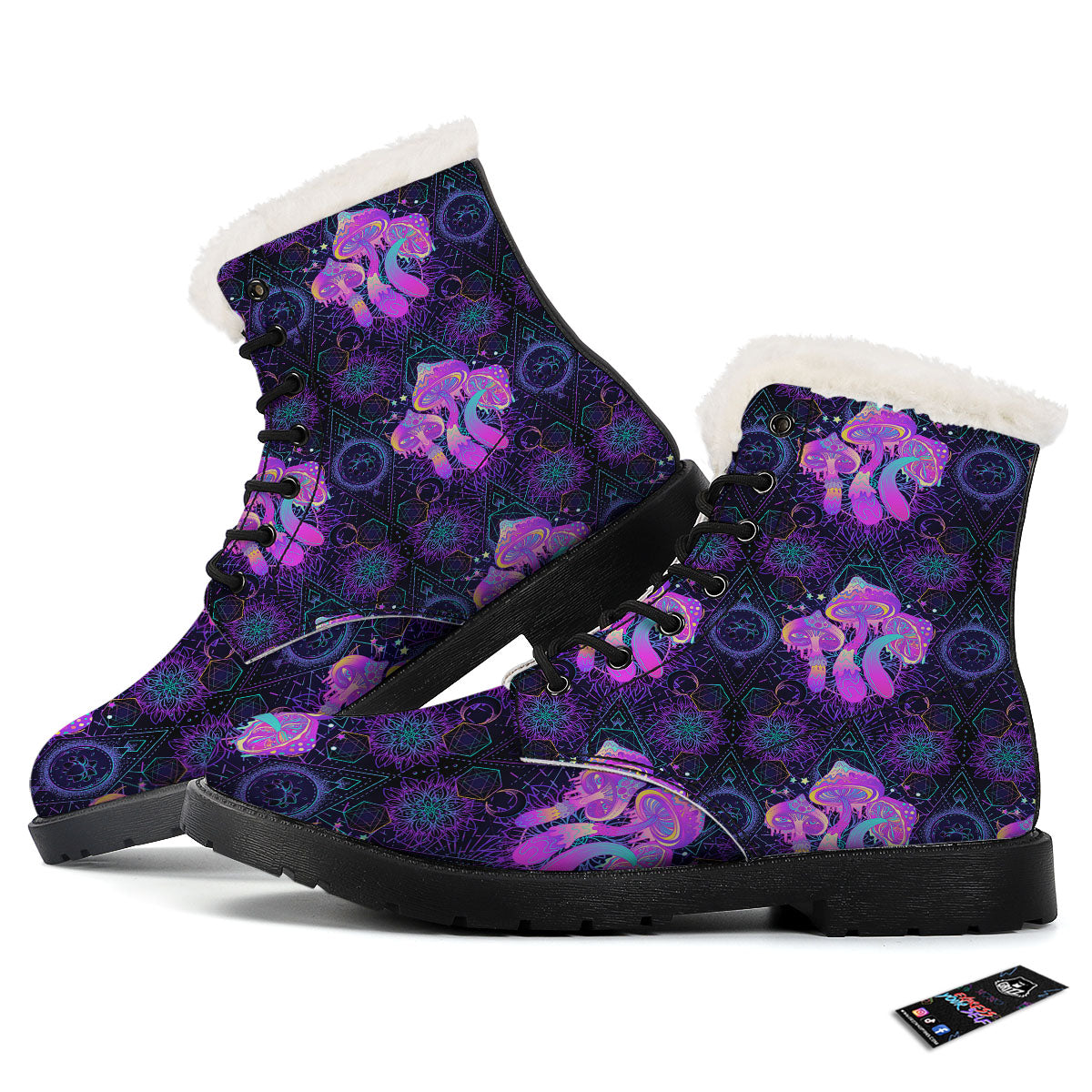Mushroom Psychedelic Print Pattern Winter Boots-grizzshop