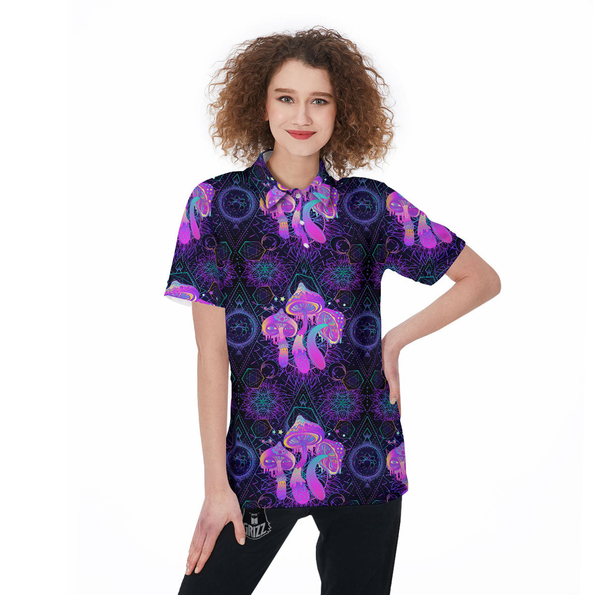 Mushroom Psychedelic Print Pattern Women's Golf Shirts-grizzshop