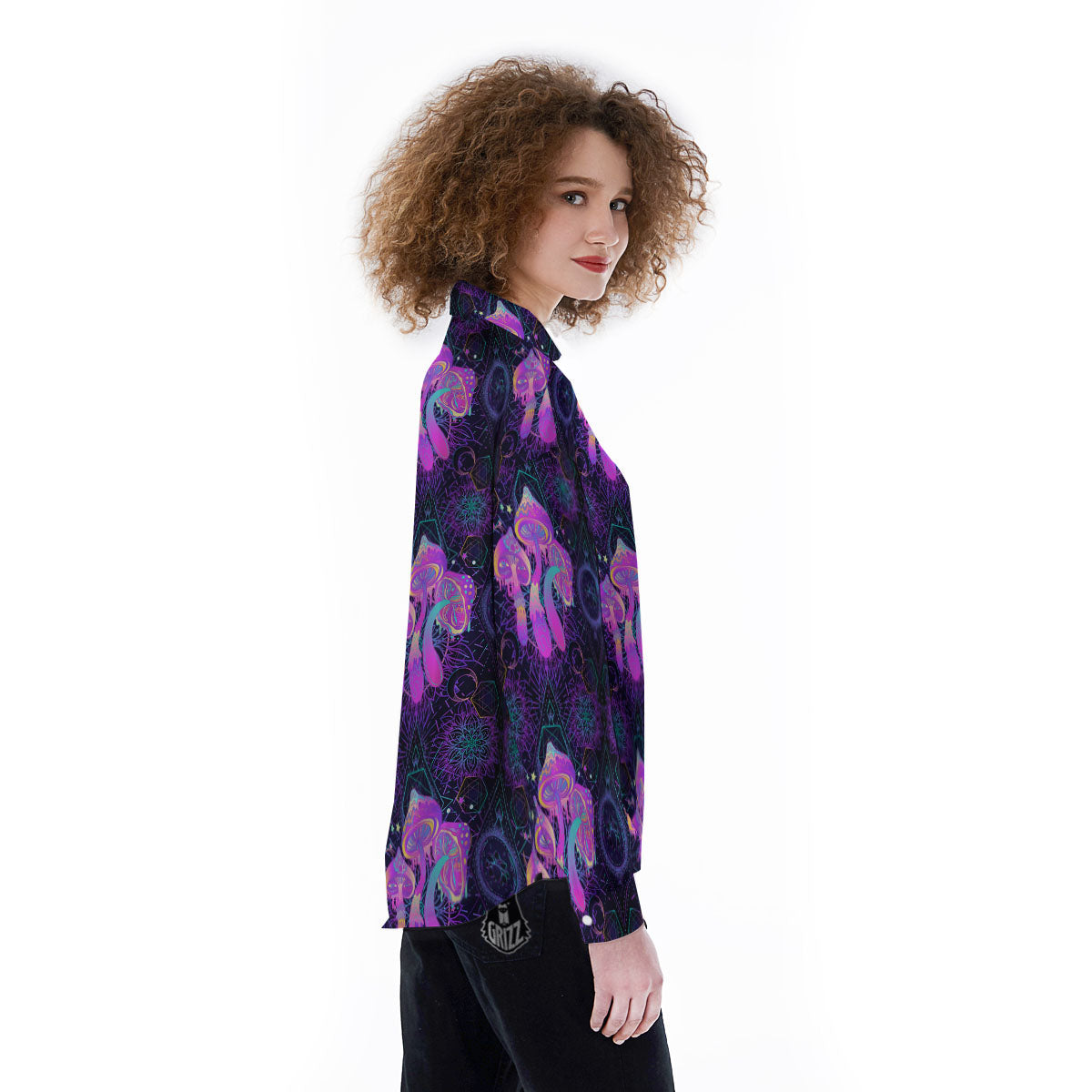 Mushroom Psychedelic Print Pattern Women's Long Sleeve Shirts-grizzshop