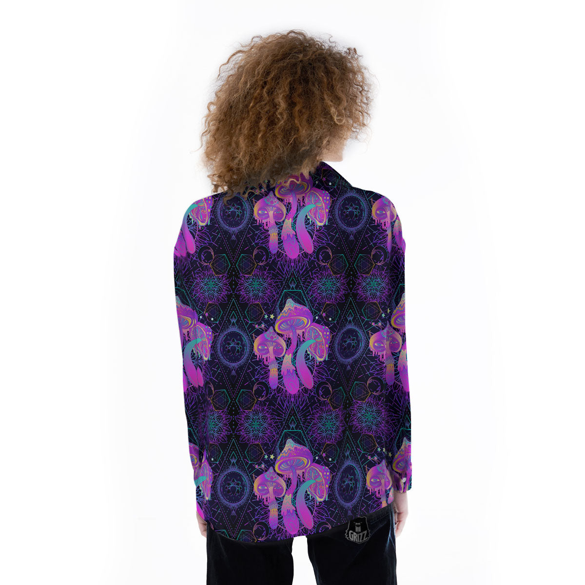 Mushroom Psychedelic Print Pattern Women's Long Sleeve Shirts-grizzshop
