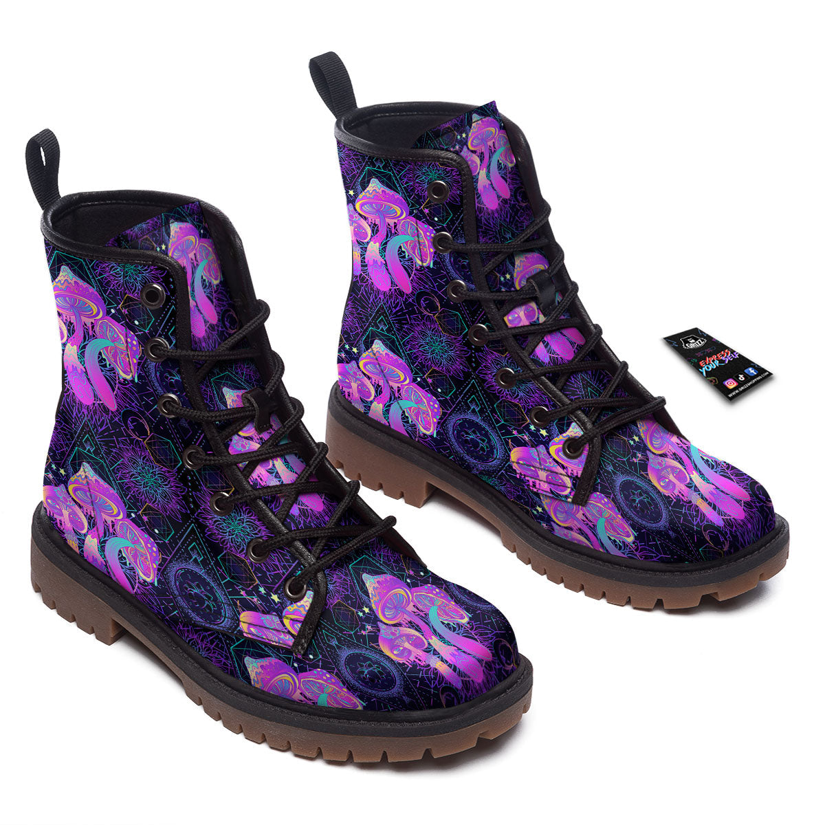Mushroom Psychedelic Print Pattern Work Boots-grizzshop