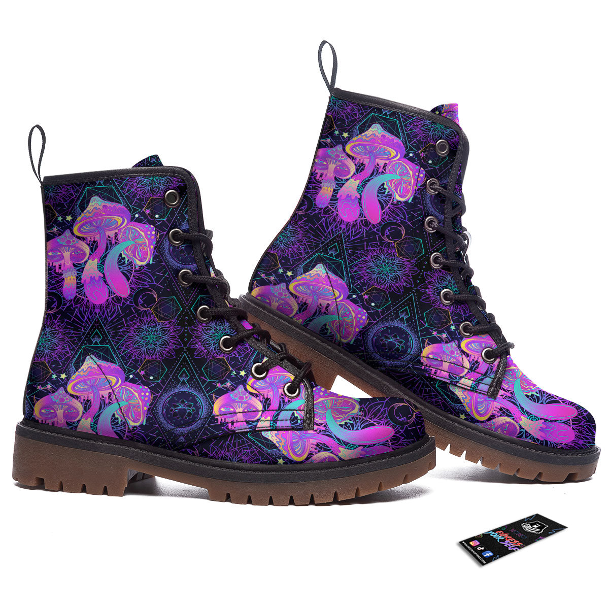 Mushroom Psychedelic Print Pattern Work Boots-grizzshop