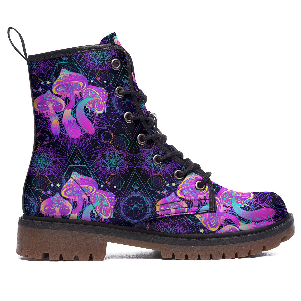 Mushroom Psychedelic Print Pattern Work Boots-grizzshop