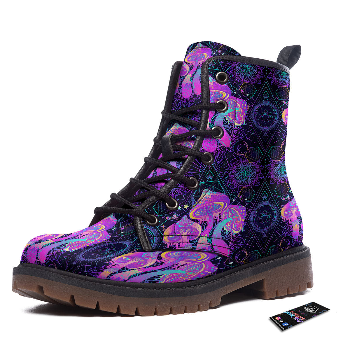 Mushroom Psychedelic Print Pattern Work Boots-grizzshop