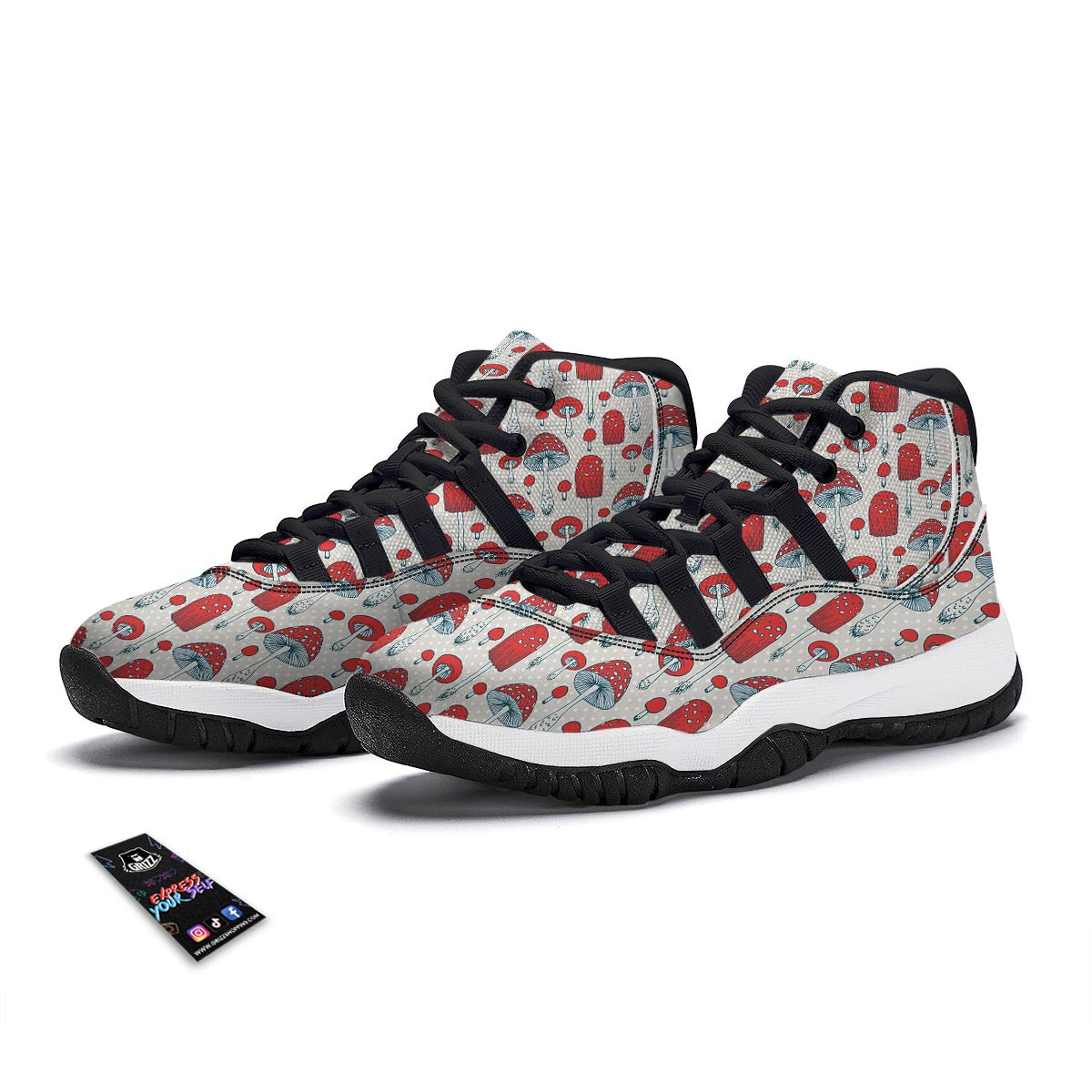 Mushroom Red Dot Print Pattern Black Bball Shoes-grizzshop