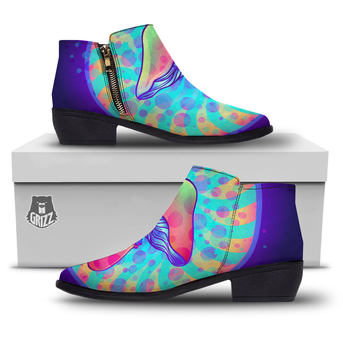 Mushrooms Psychedelic Print Ankle Boots-grizzshop
