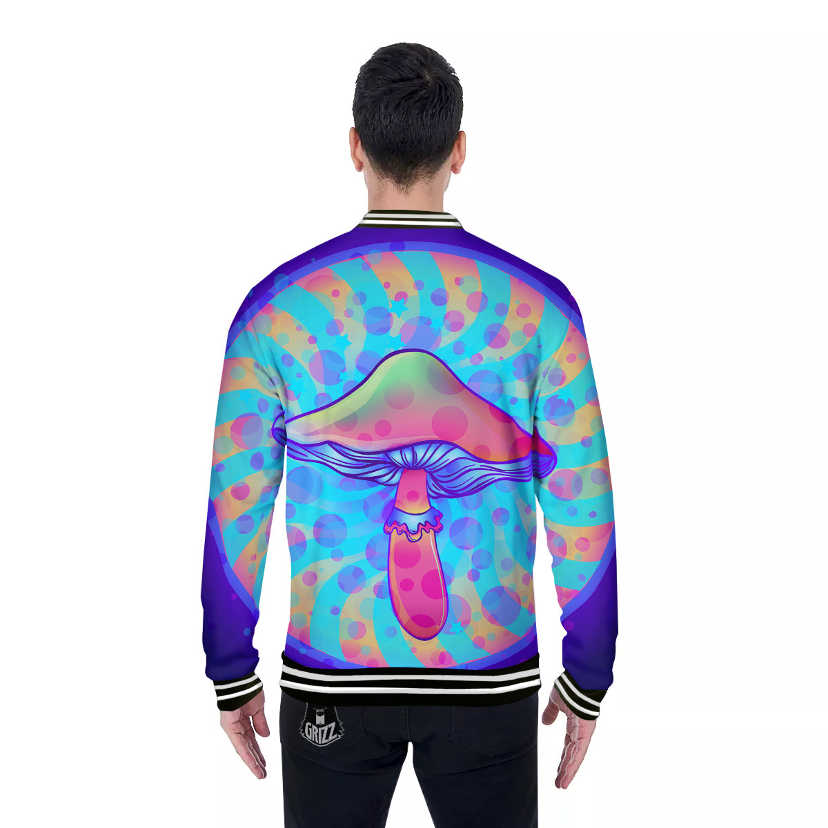 Mushrooms Psychedelic Print Baseball Jacket-grizzshop