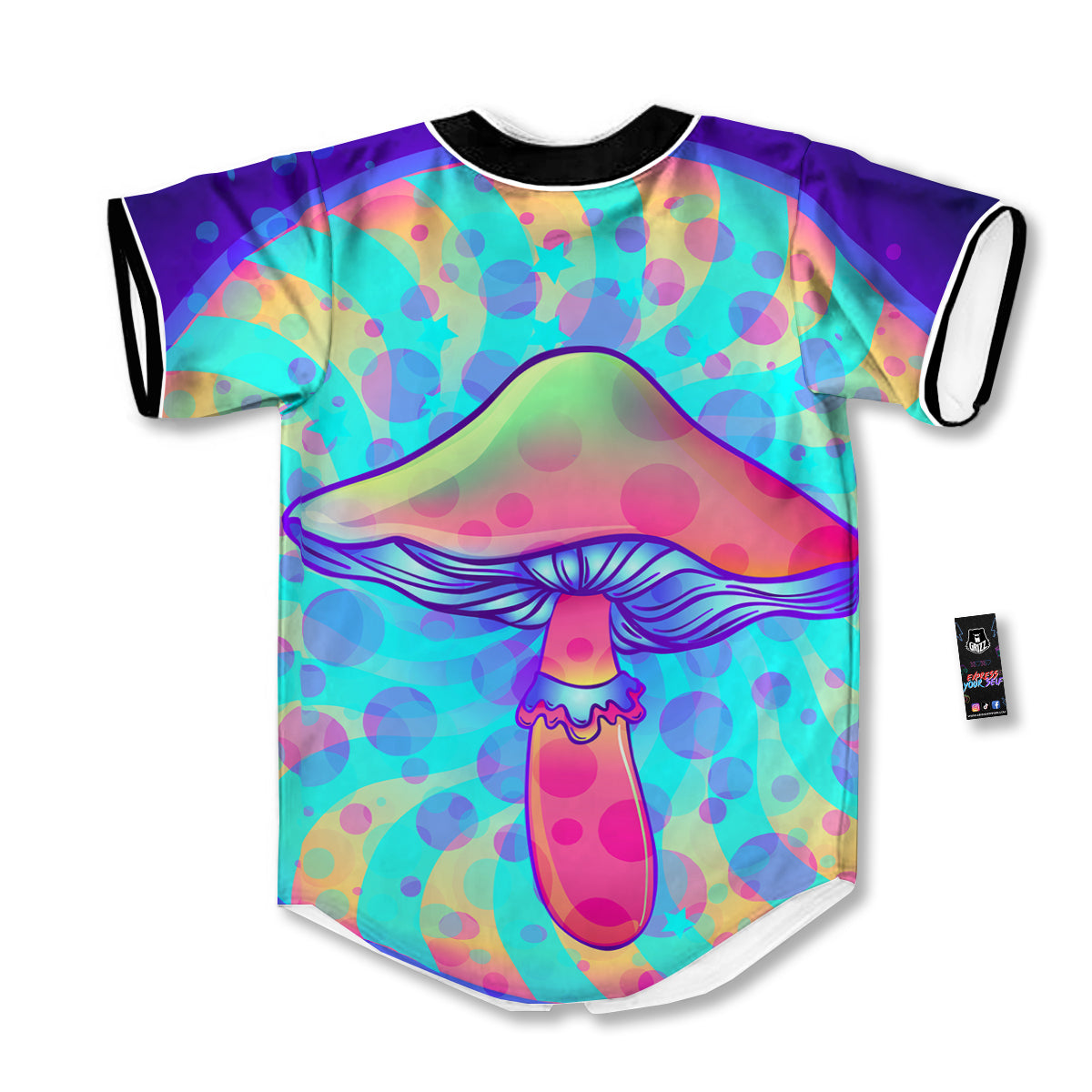 Mushrooms Psychedelic Print Baseball Jersey-grizzshop