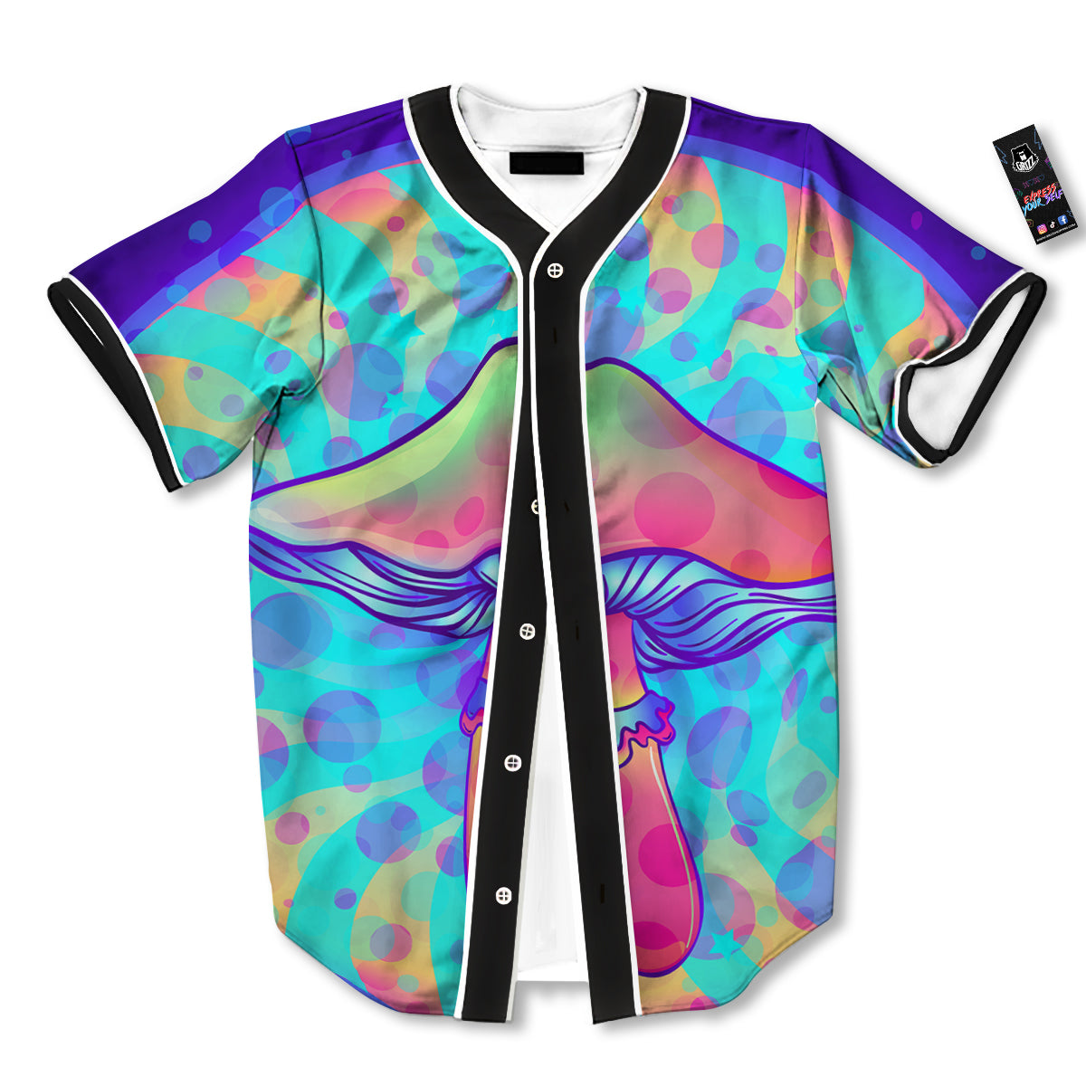 Mushrooms Psychedelic Print Baseball Jersey-grizzshop
