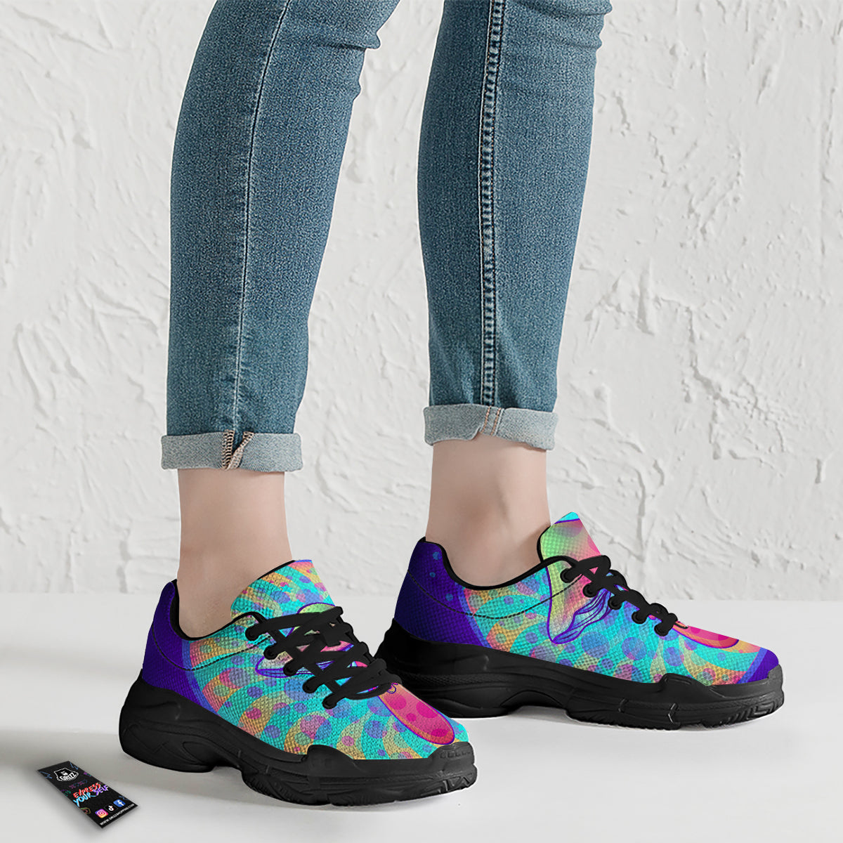 Mushrooms Psychedelic Print Black Chunky Shoes-grizzshop