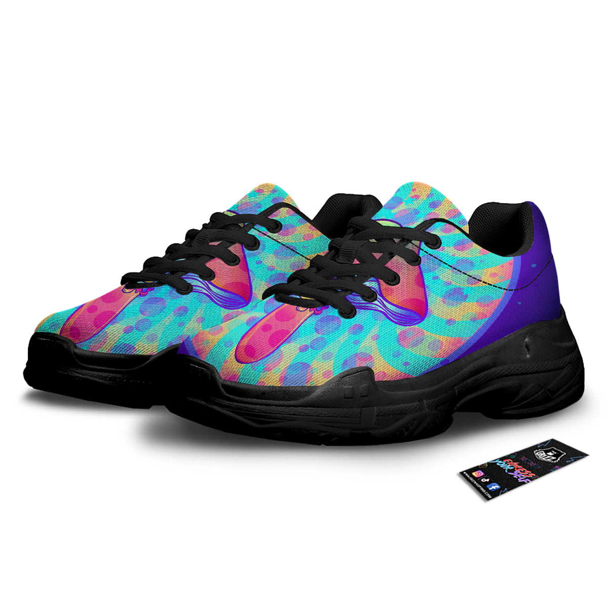 Mushrooms Psychedelic Print Black Chunky Shoes-grizzshop