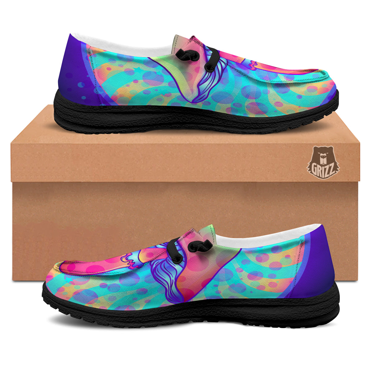 Mushrooms Psychedelic Print Black Loafers-grizzshop