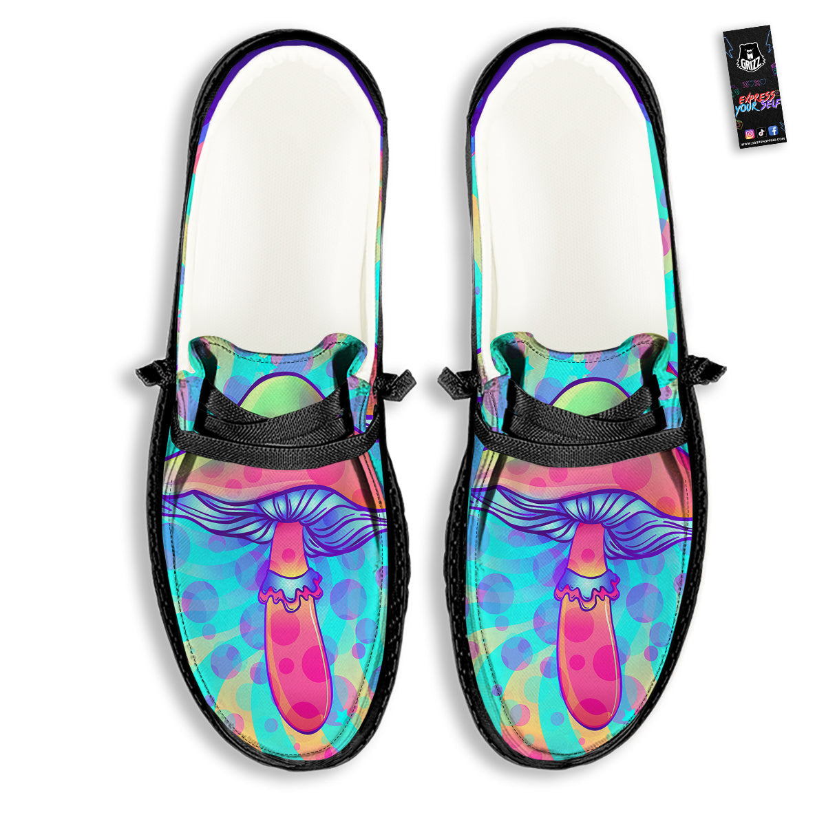 Mushrooms Psychedelic Print Black Loafers-grizzshop