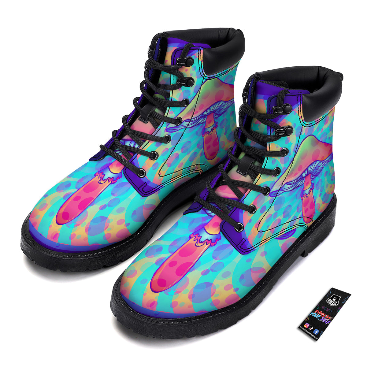 Mushrooms Psychedelic Print Boots-grizzshop