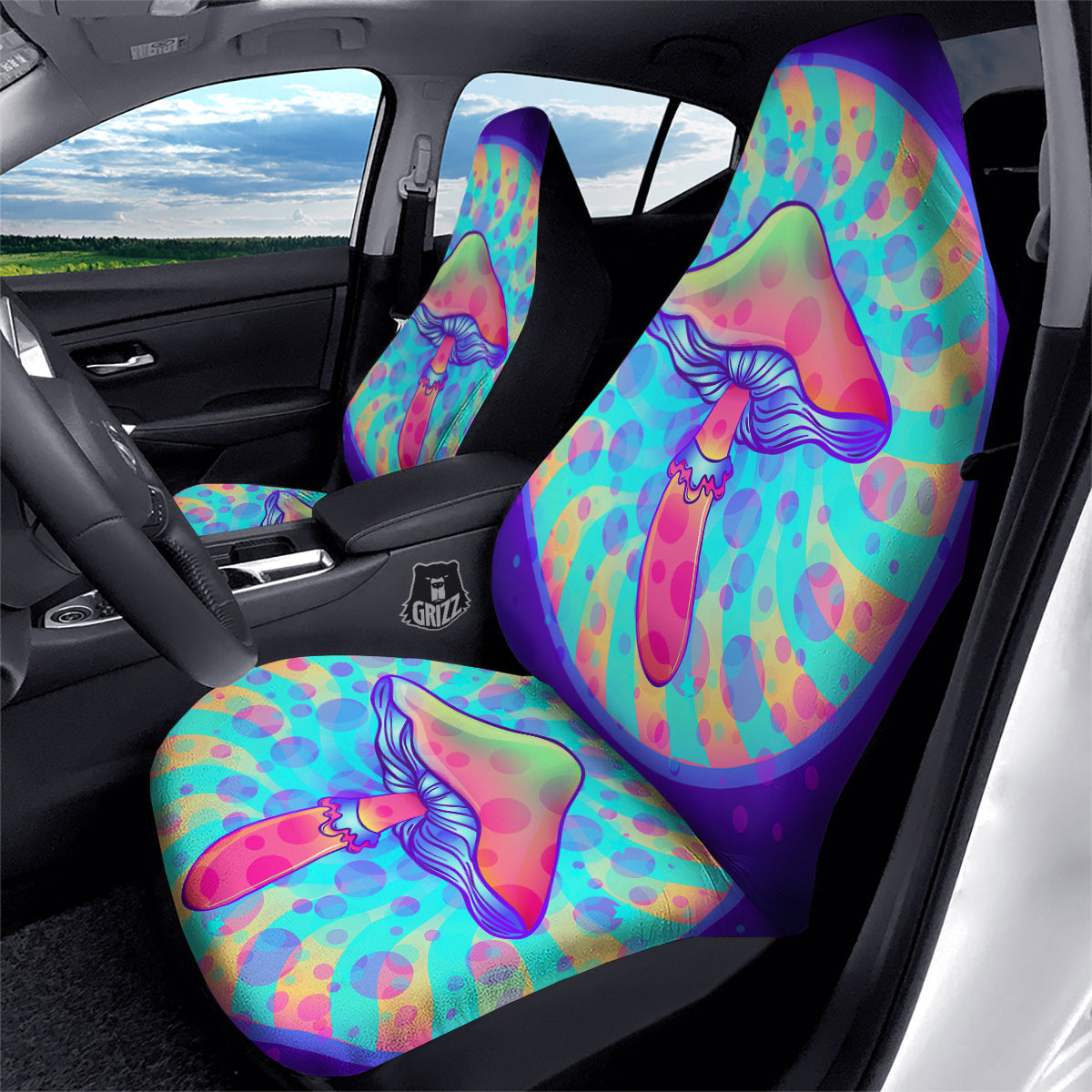 Mushrooms Psychedelic Print Car Seat Covers-grizzshop