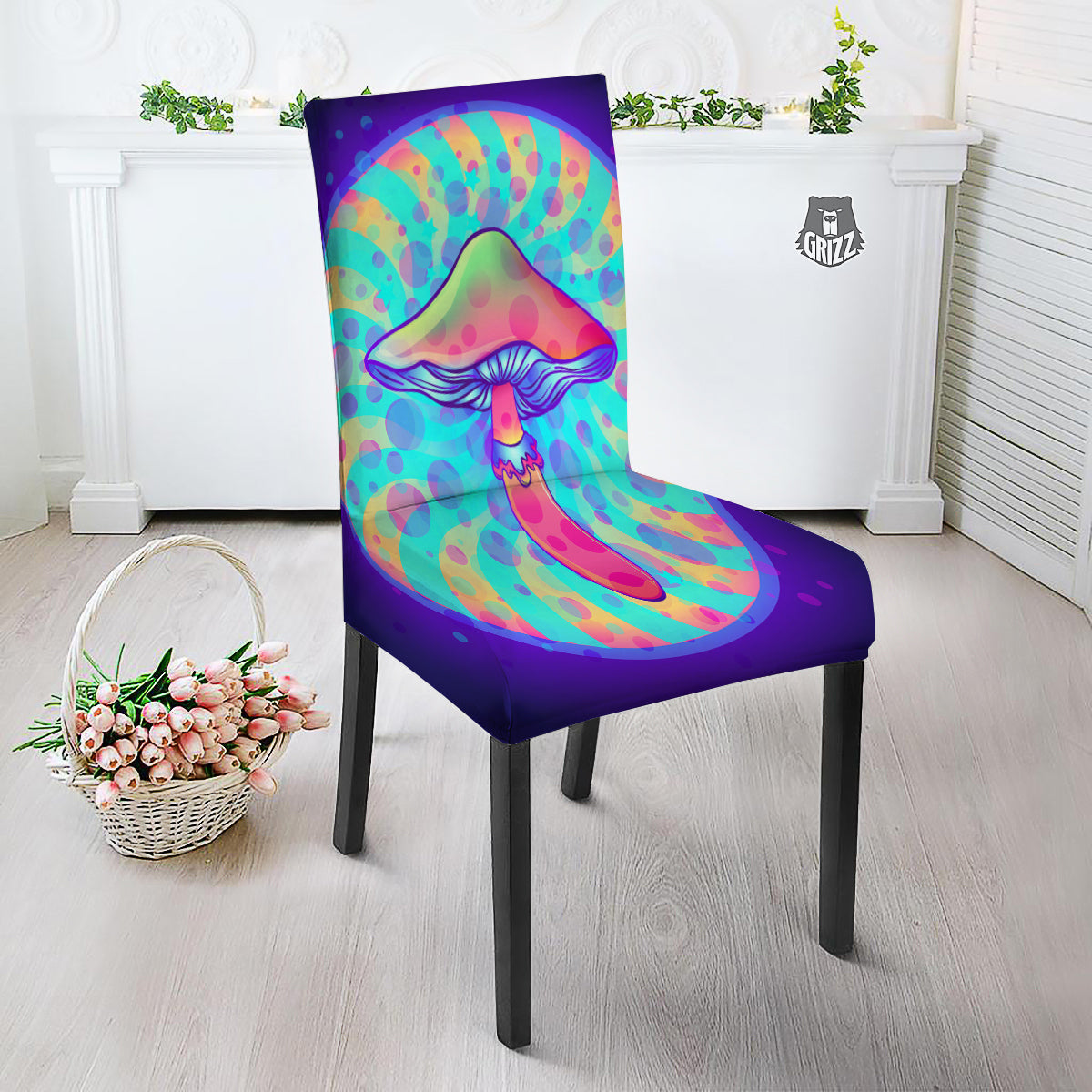 Mushrooms Psychedelic Print Dining Chair Slipcover-grizzshop