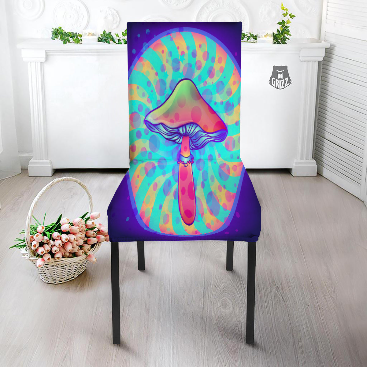 Mushrooms Psychedelic Print Dining Chair Slipcover-grizzshop