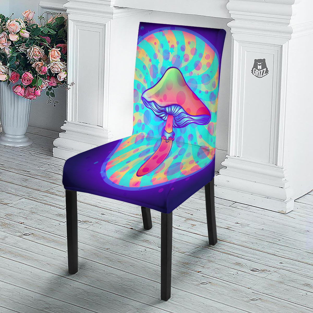 Mushrooms Psychedelic Print Dining Chair Slipcover-grizzshop