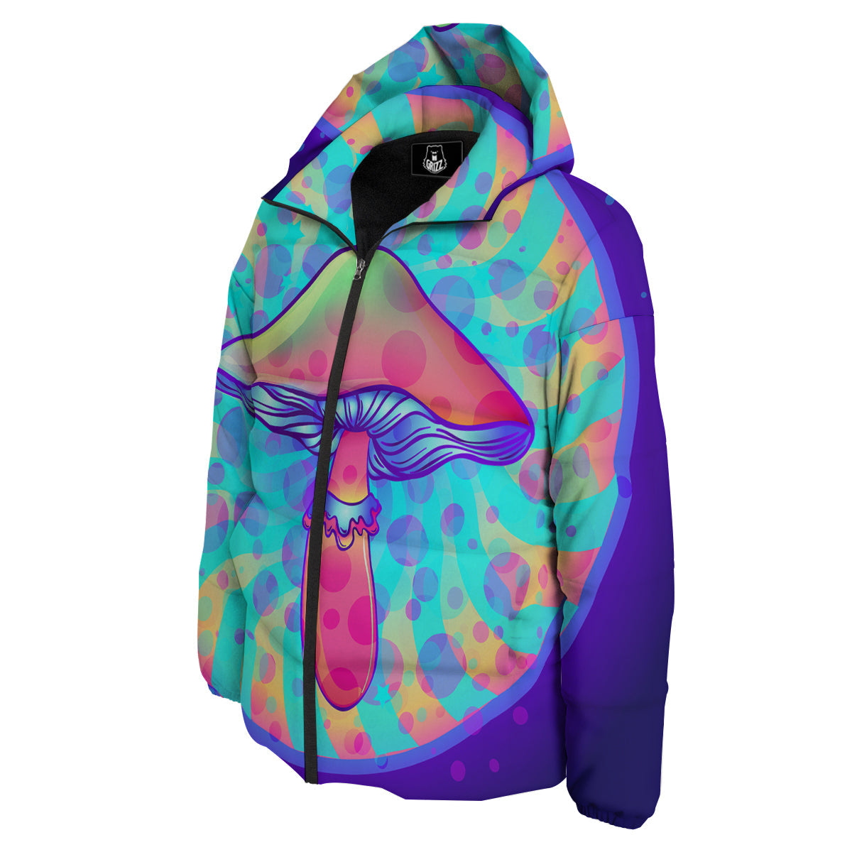 Mushrooms Psychedelic Print Down Jacket-grizzshop