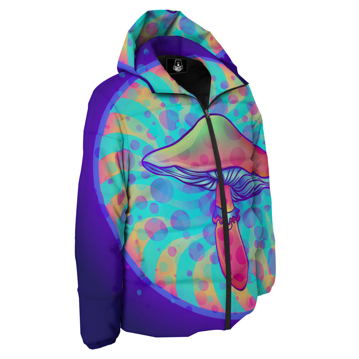 Mushrooms Psychedelic Print Down Jacket-grizzshop