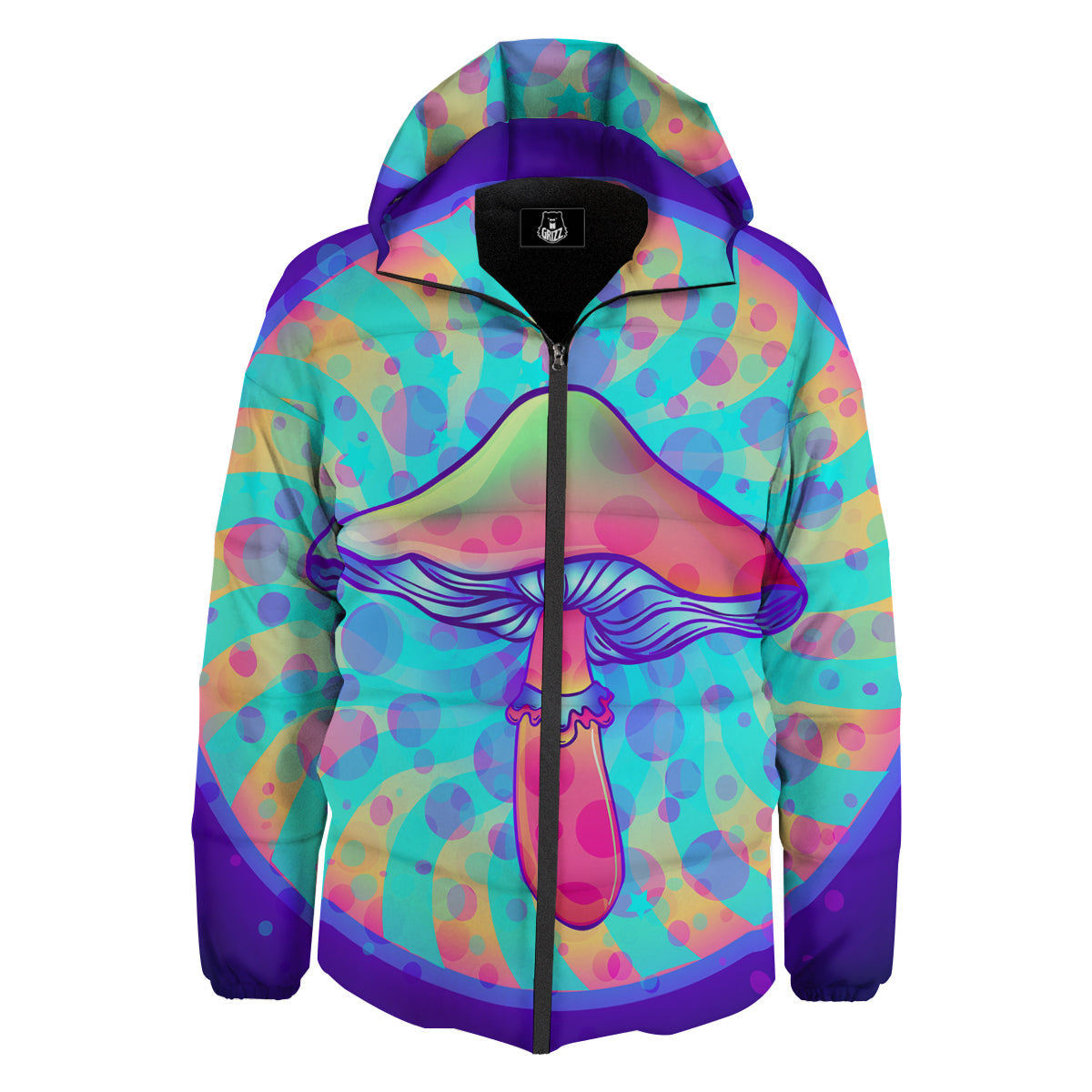 Mushrooms Psychedelic Print Down Jacket-grizzshop