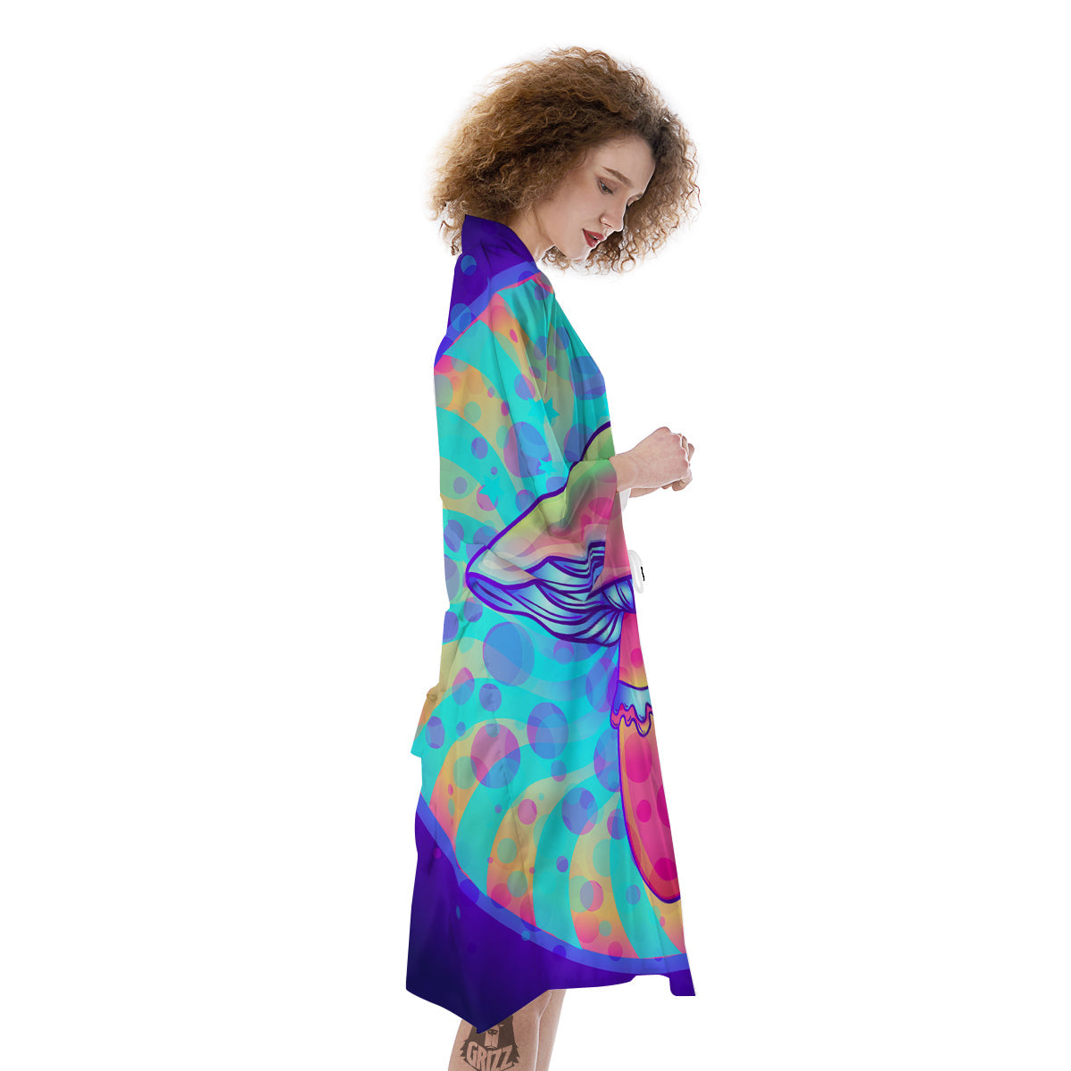 Mushrooms Psychedelic Print Kimono-grizzshop