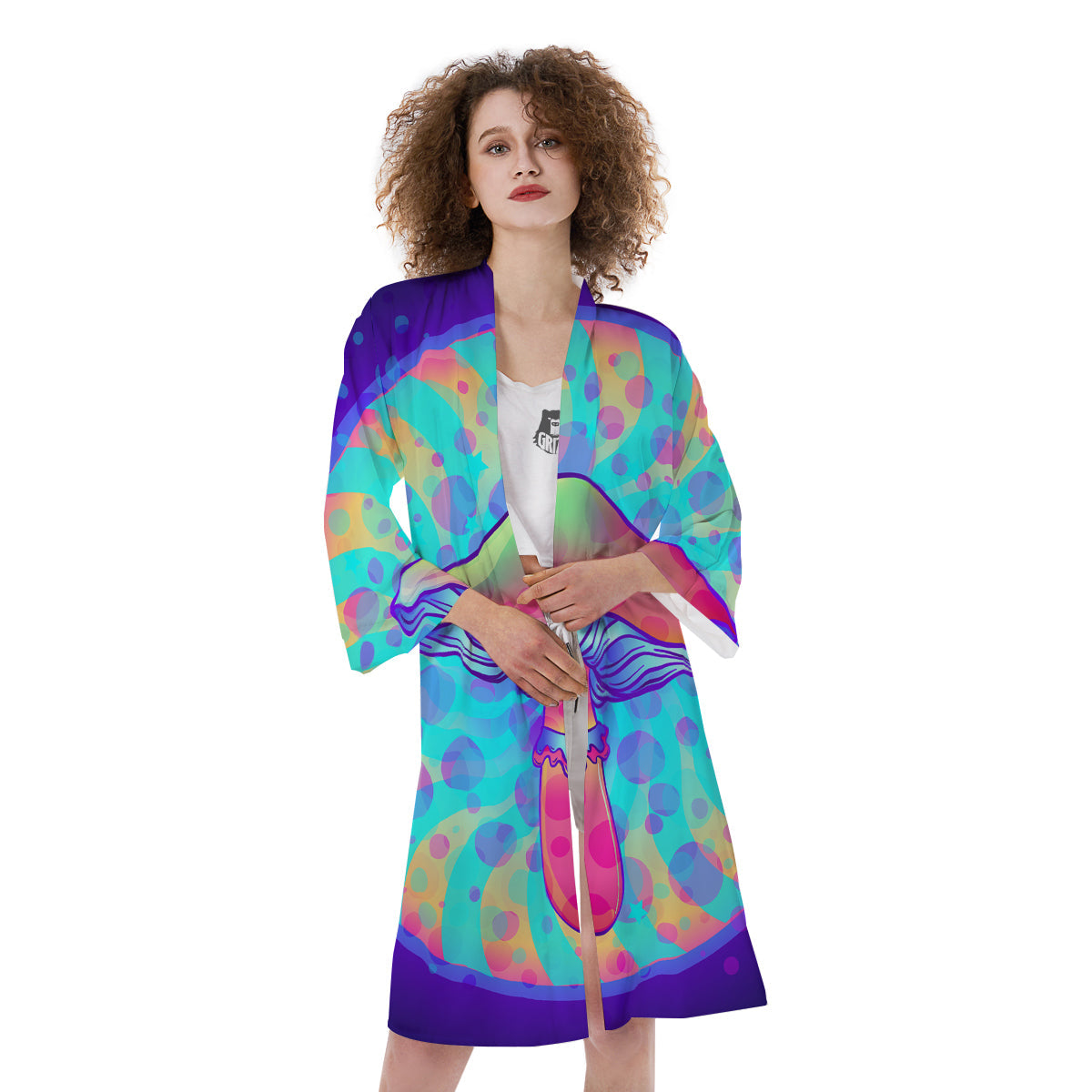 Mushrooms Psychedelic Print Kimono-grizzshop
