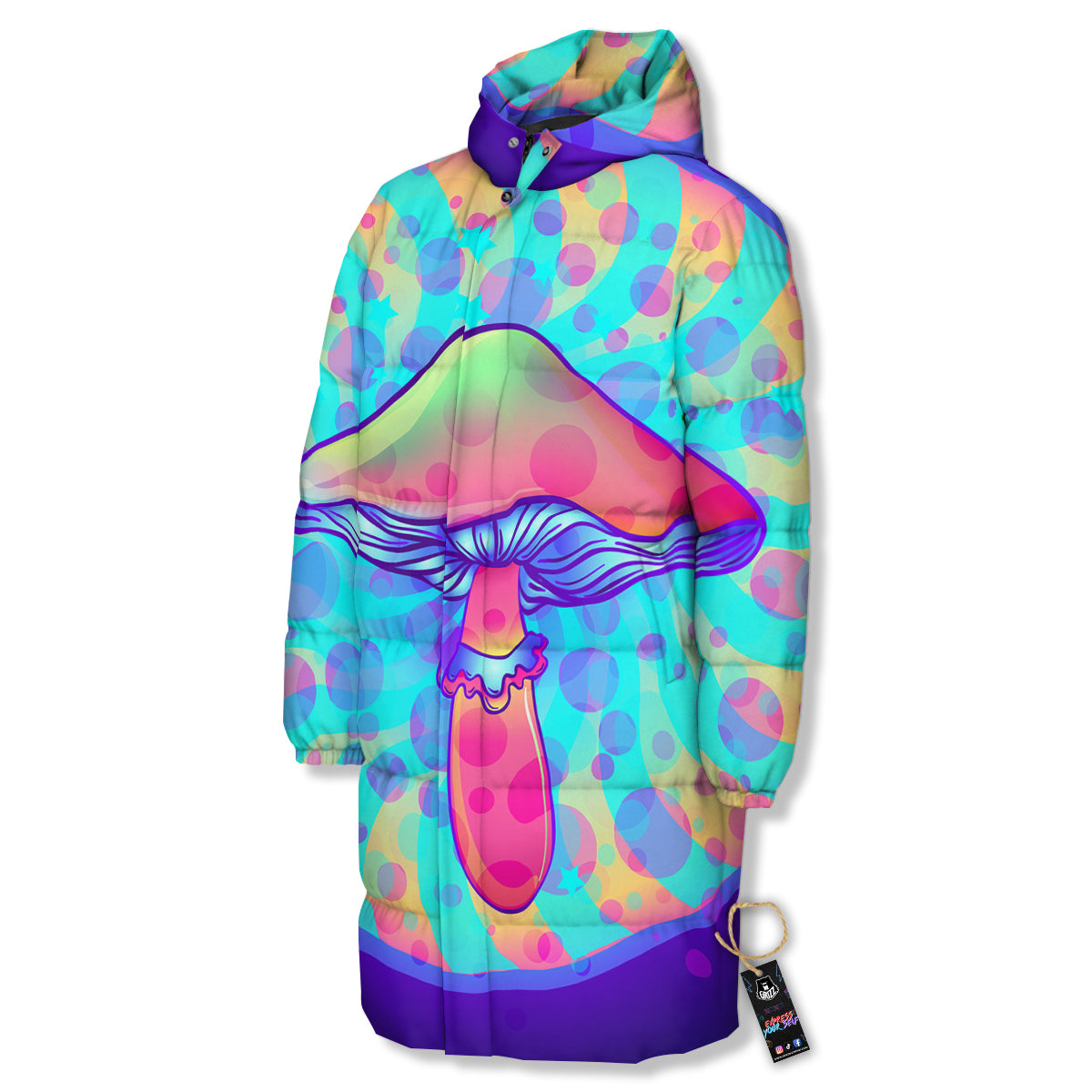 Mushrooms Psychedelic Print Long Down Jacket-grizzshop