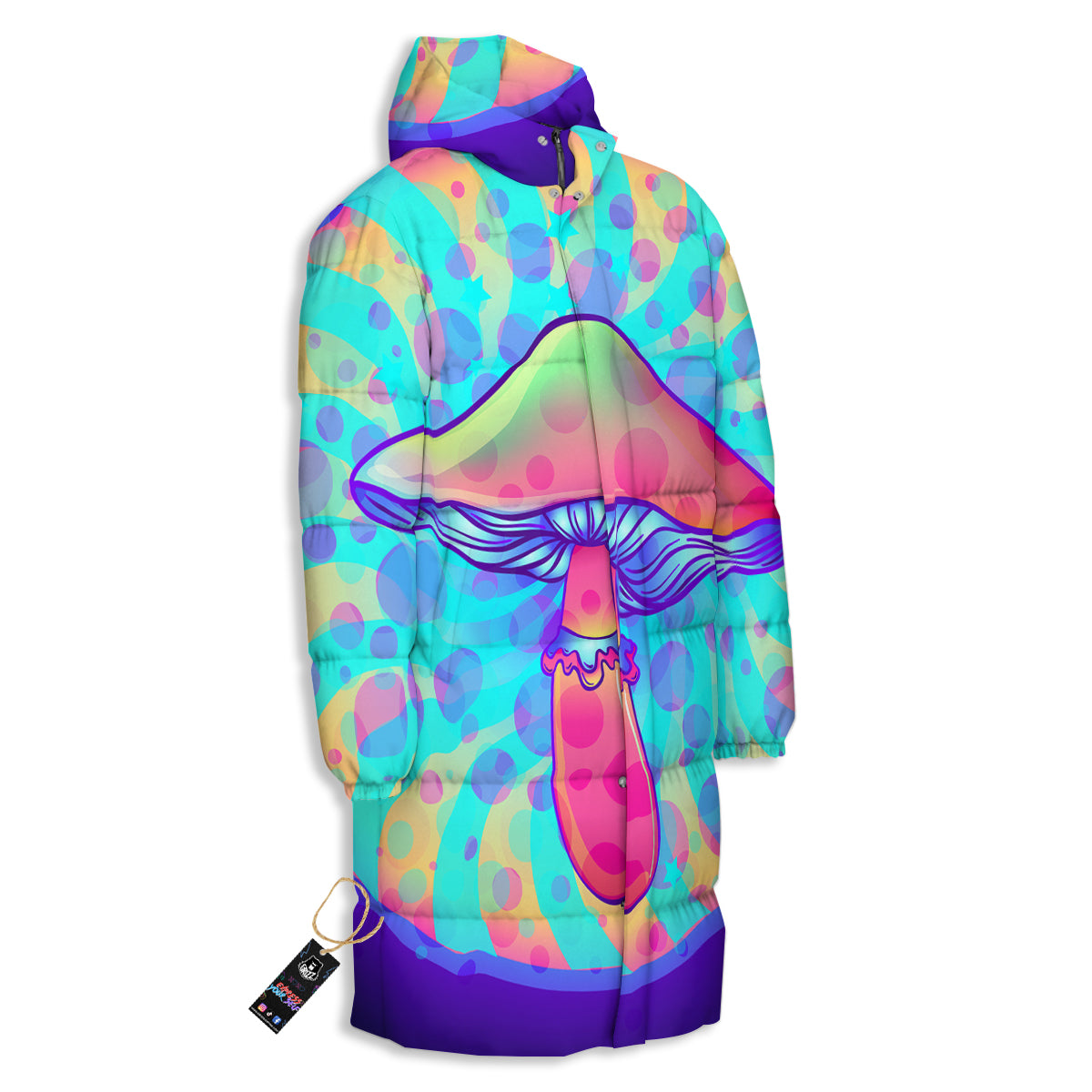 Mushrooms Psychedelic Print Long Down Jacket-grizzshop