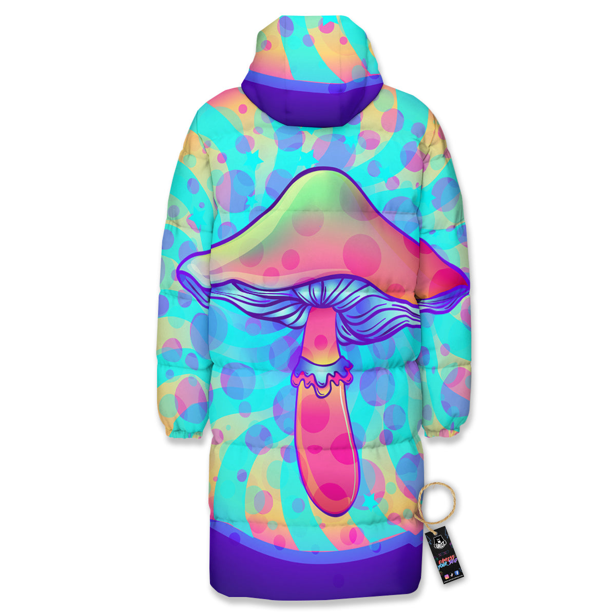 Mushrooms Psychedelic Print Long Down Jacket-grizzshop