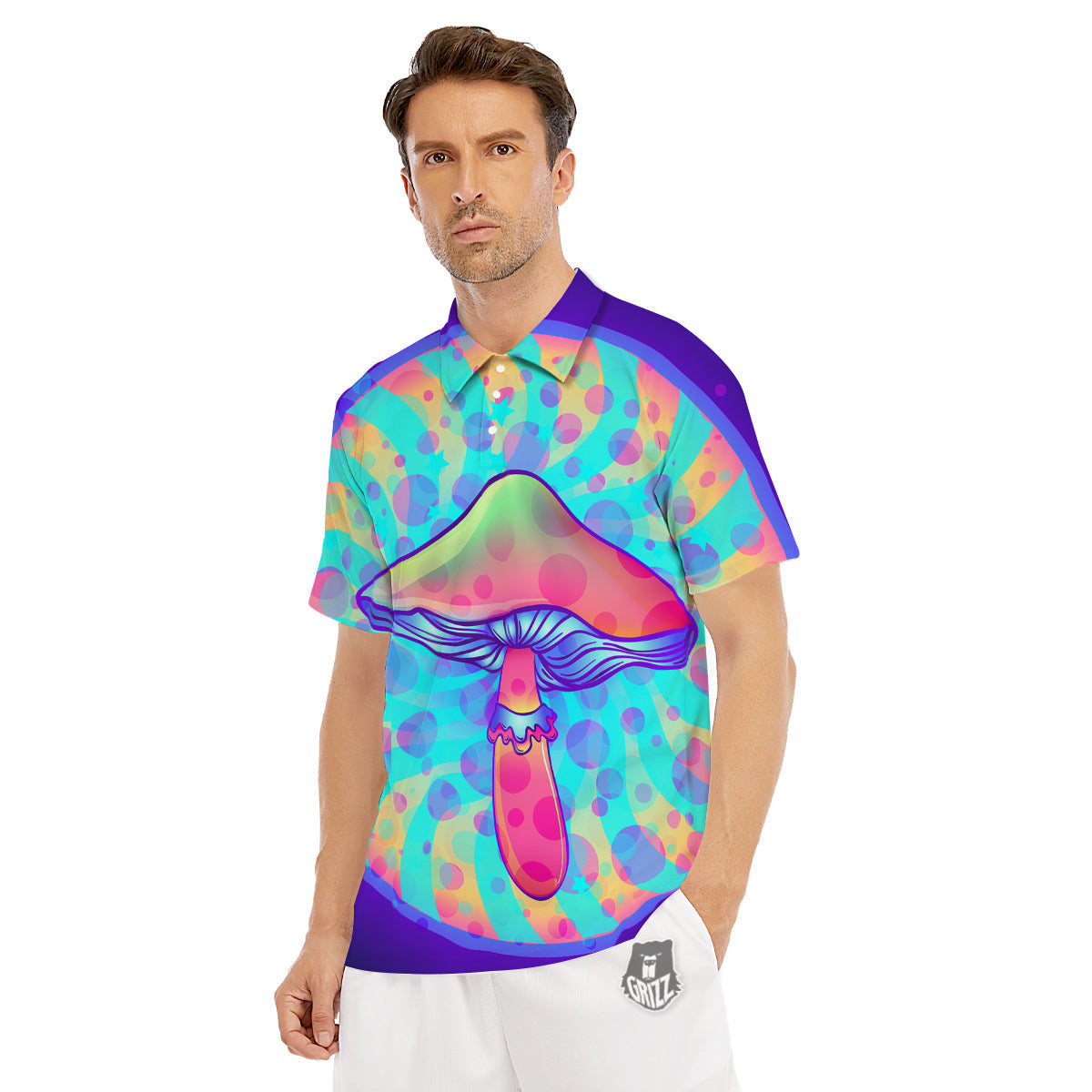 Mushrooms Psychedelic Print Men's Golf Shirts-grizzshop