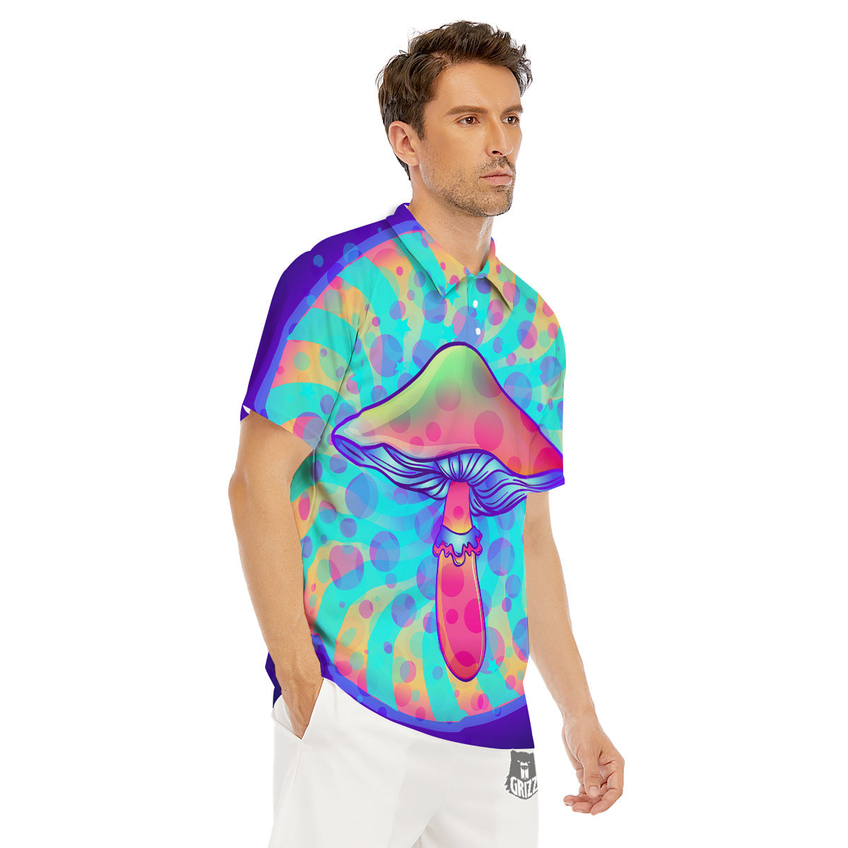 Mushrooms Psychedelic Print Men's Golf Shirts-grizzshop