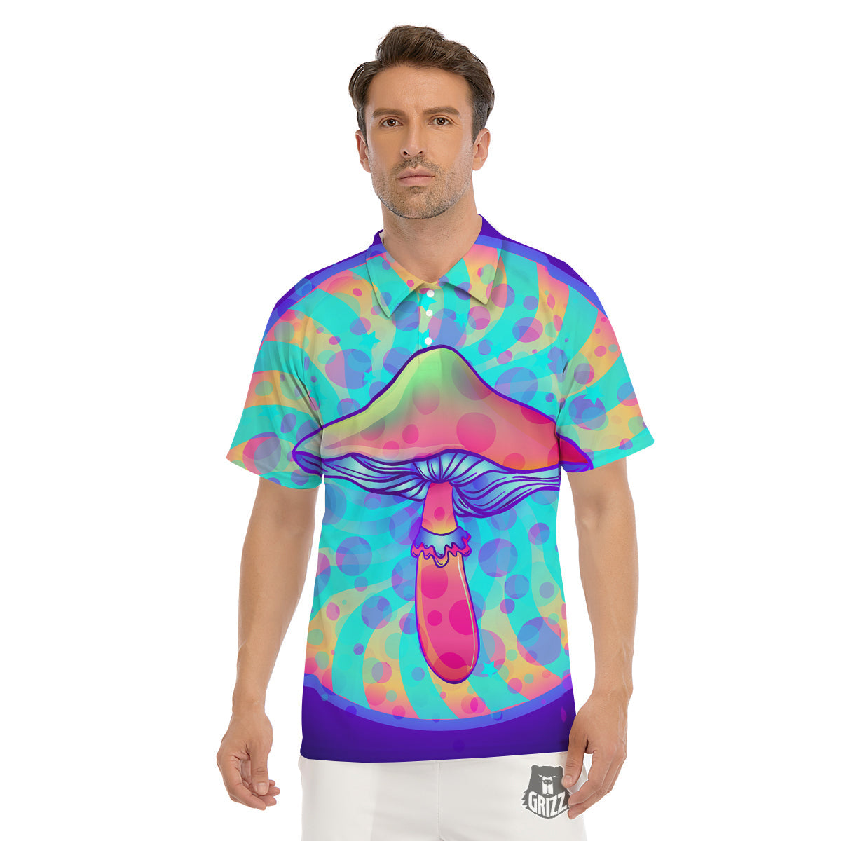 Mushrooms Psychedelic Print Men's Golf Shirts-grizzshop