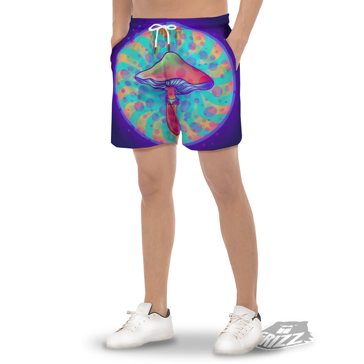 Mushrooms Psychedelic Print Men's Gym Shorts-grizzshop